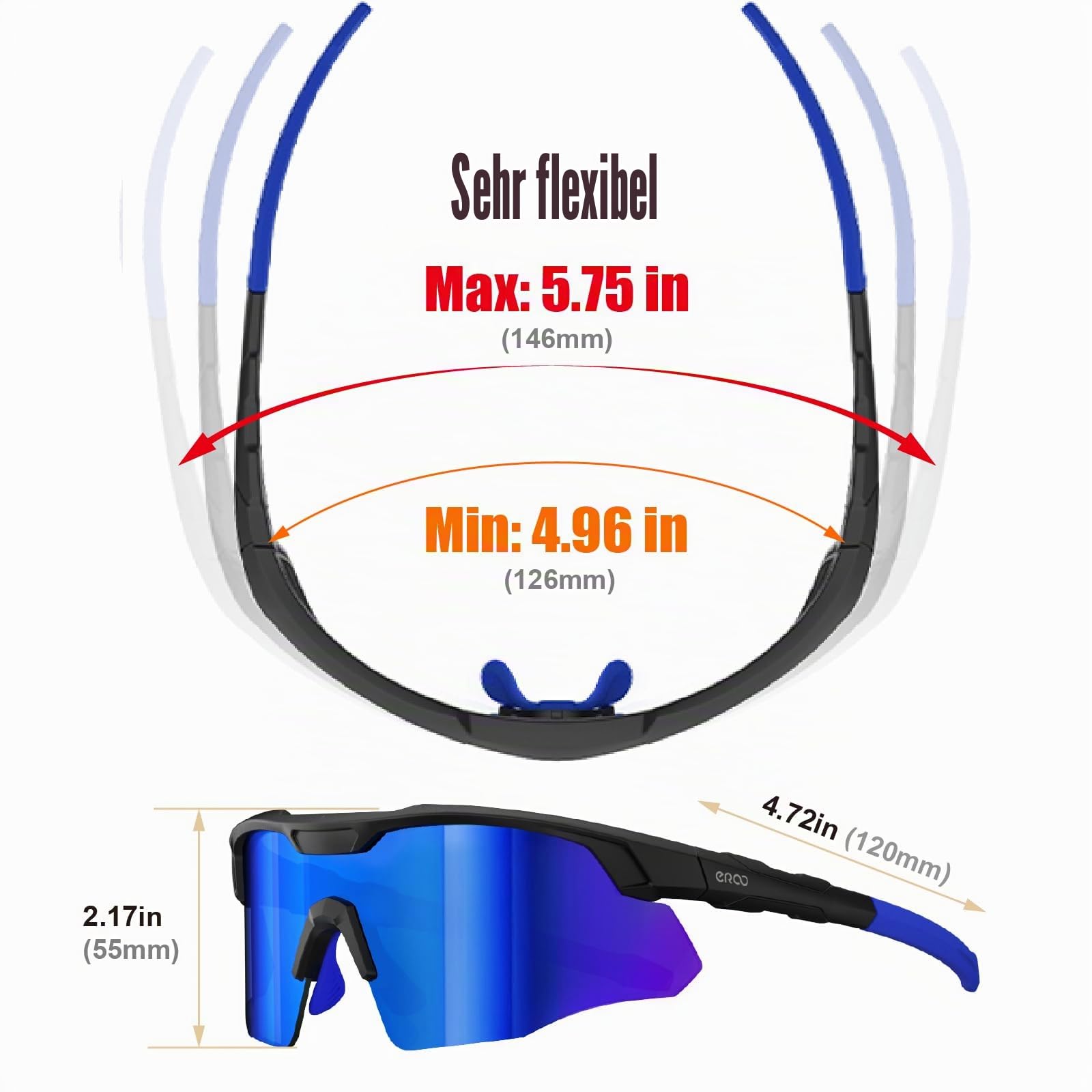 Umschließende Sonnenbrille für Laufen, Radfahren Golf Volleyball MTB Outdoor-Sportarten, ANSI Z87.1 Sicherheit