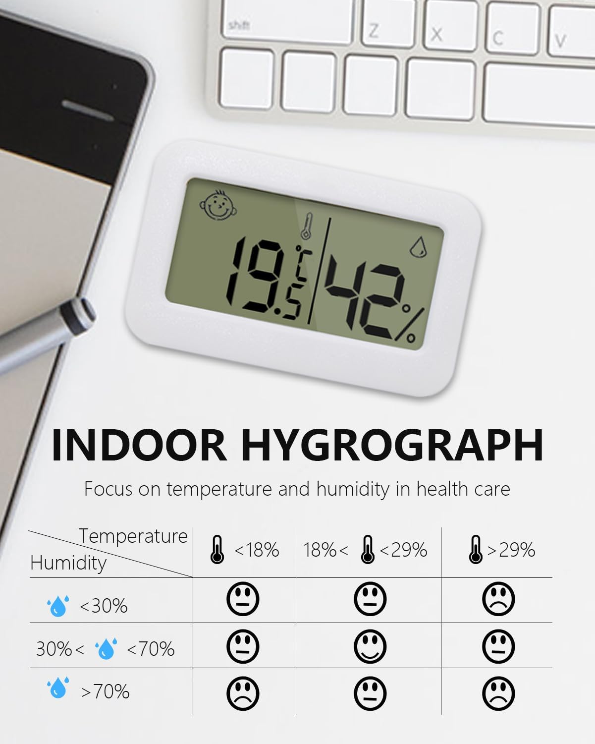 Lot de 2 Mini Hygromètres Thermomètres D'intérieur, Thermomètre Hygromètre Numérique Écran LCD Jauge D'humidité Haute Précision Hygromètre Numérique pour Cave à Serre Chambre Bébé Incubateur Reptiles