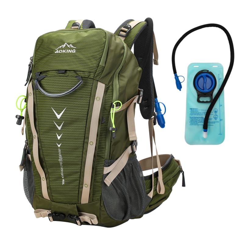 Aoking, backpack for hiking/climbing, 40L, YJN79807+water bladder 2 liters, standard elements: removable airflow mesh board, waterproof, SOS whistle, rain cover — image 1