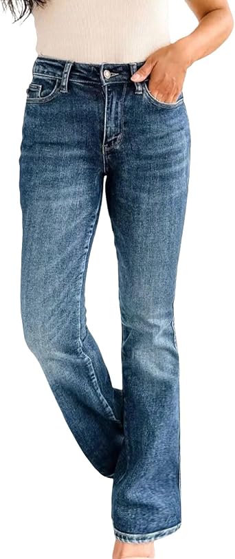 Holy Grail Tummy Control Bootcut Jeans, Women's Stretch Skinny Bootcut Jean, Butt Lifting Denim Pants with Pockets