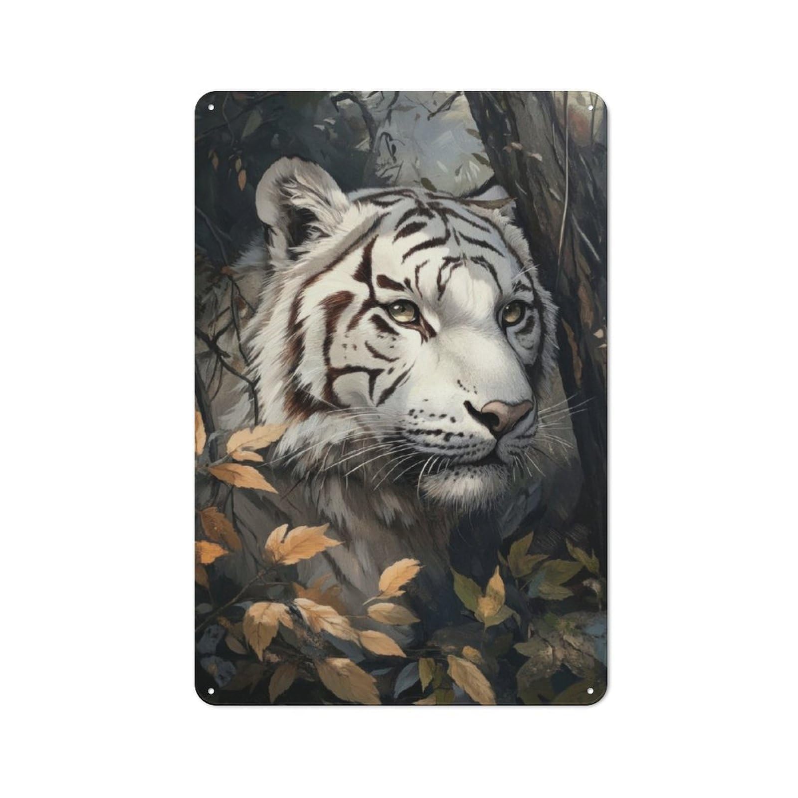 Junmoney White Tiger Portrait Retro-Style Tin Sign 30X20cm For Living Room Or Hallway, For Home Wall Decor Collectors Refreshing A Room In Autumn