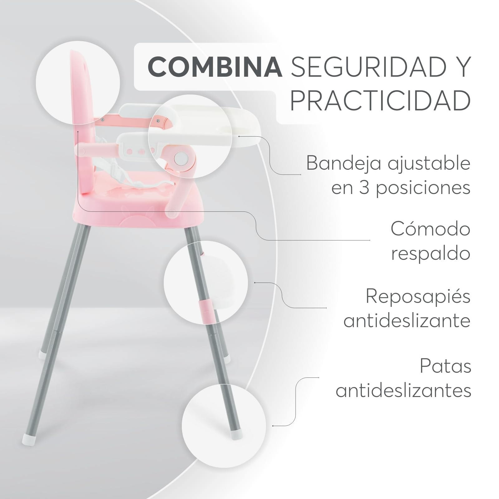 KikkaBoo Spoony Seggiolone pappa 3in1 Evolutivo pieghevole Fino a 36 mesi Rosa