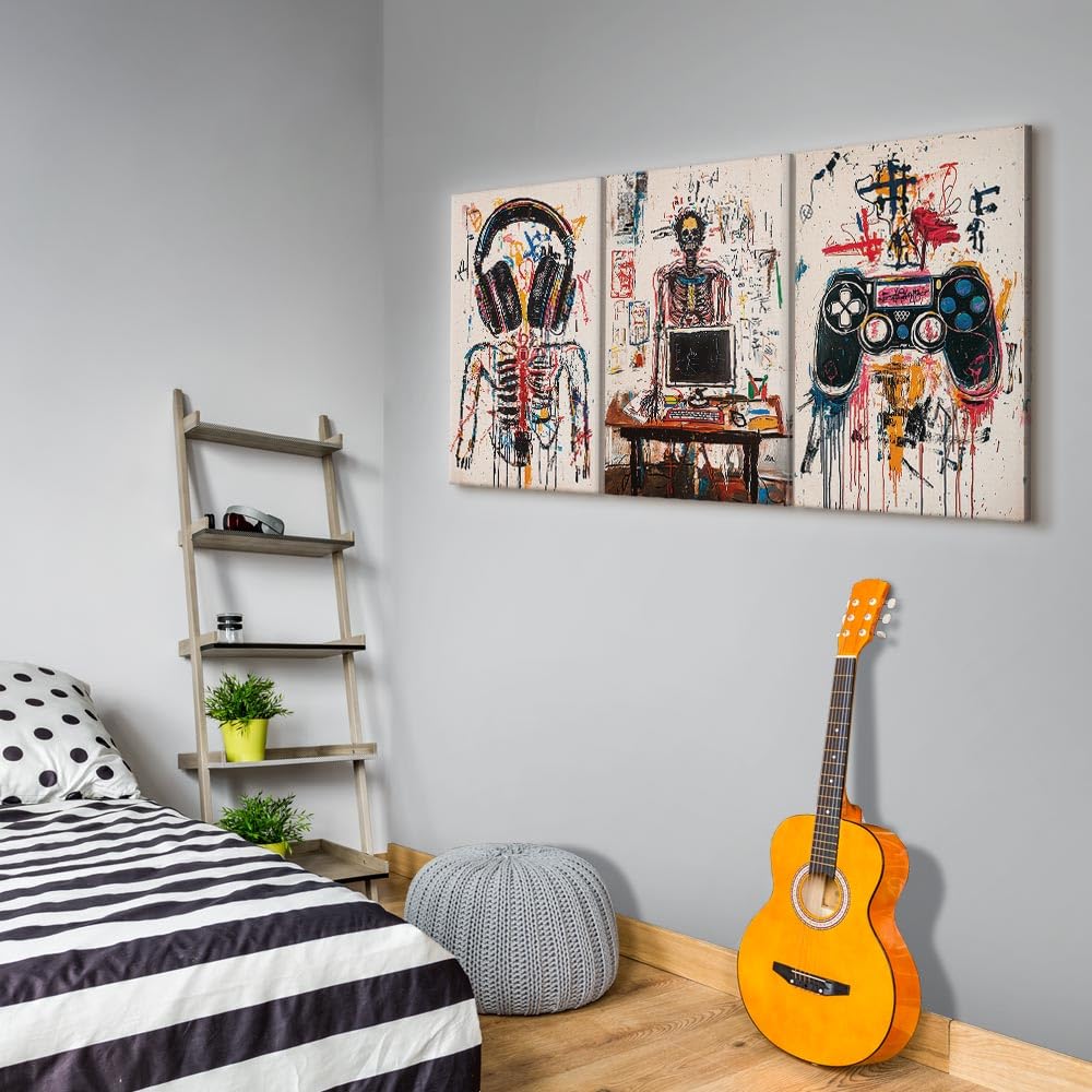 murando - Ensemble de 3 Tableaux d'Art Décoratif Crâne Ordinateur 120x60 cm