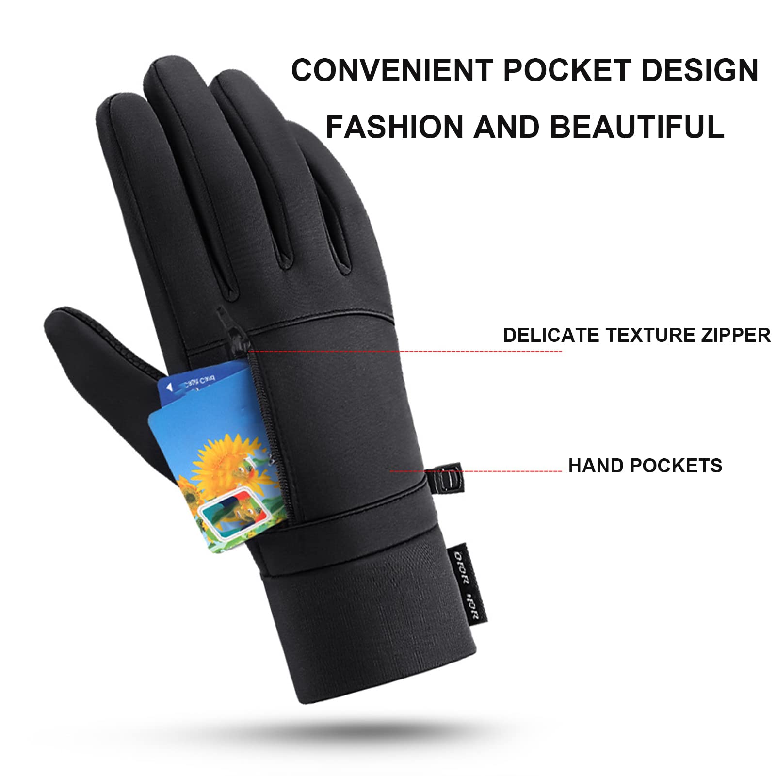 Guanti da Ciclismo Impermeabili Guanti in Pile Touch Screen in Silicone Antispruzzo Guanti Antiscivolo Caldi a Dita Intere con Tasche per Le Mani