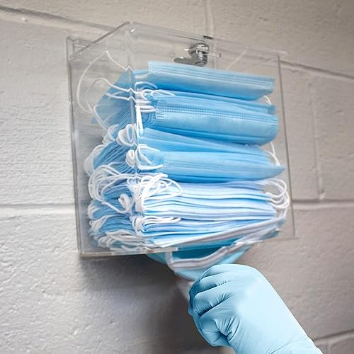 Miniatura 3 de NMC Grab & Go Secure - Dispensador de máscaras de acrílico con tapa de bloqueo, capacidad para aproximadamente 150 máscaras, montaje en pared,