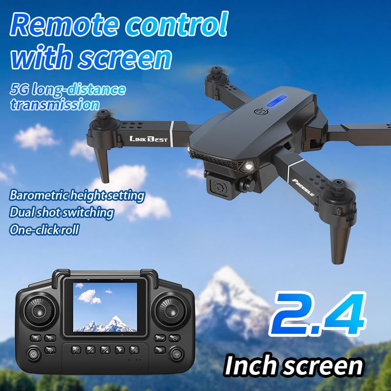 E88 Nova Drone con Telecomando a Schermo da 2.4" e Luci RGB, Trasmissione Video in Tempo Reale, Decollo/Rientro Automatico, Volo a Traiettoria - Drone Intelligente per Adulti e Principianti (black)