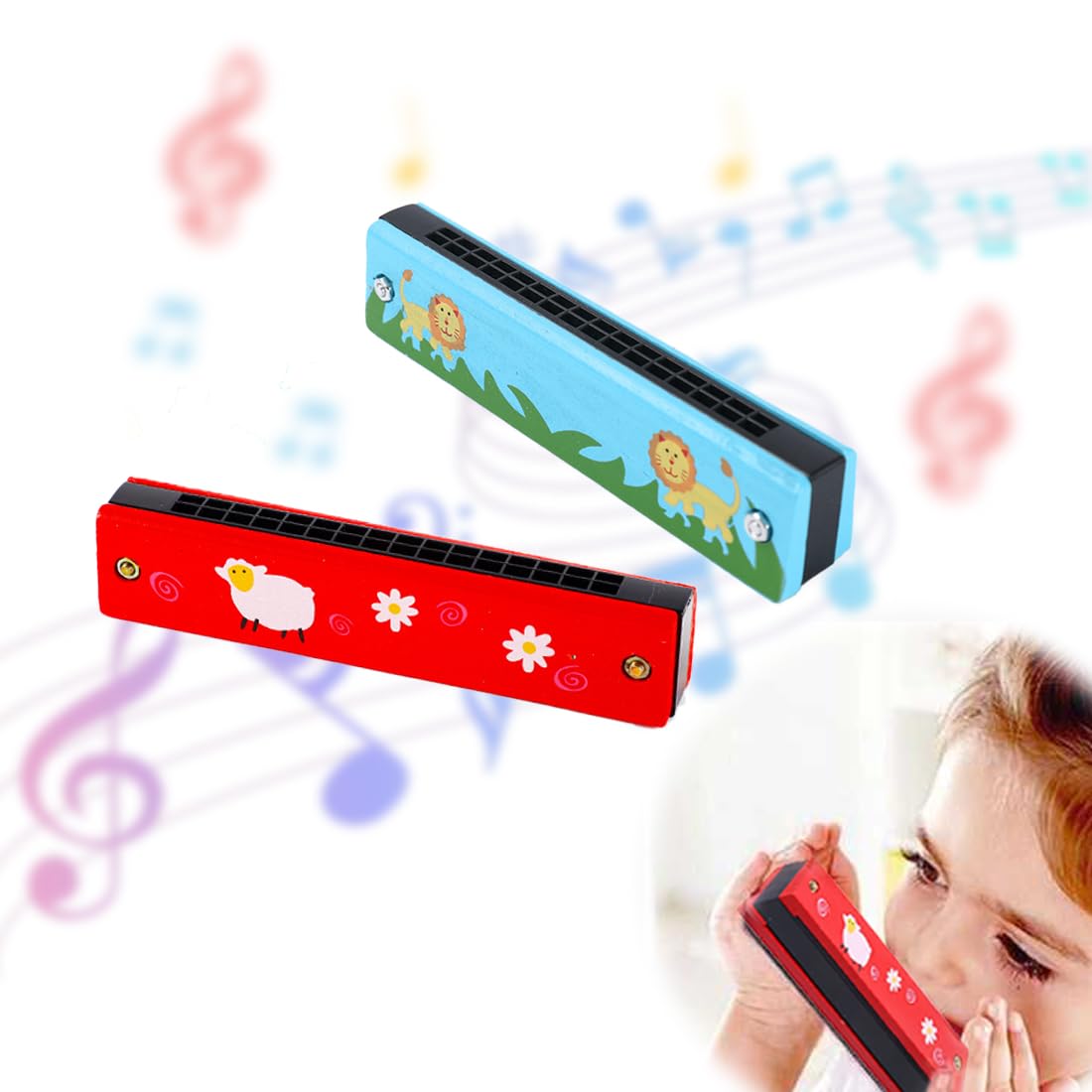 2pcs Harmonica Débutant, Harmonica de Bande Dessinée pour Enfants, pour Débutants,Enfants,Étudiants,Adultes,Joueurs Professionnels,16 Trous