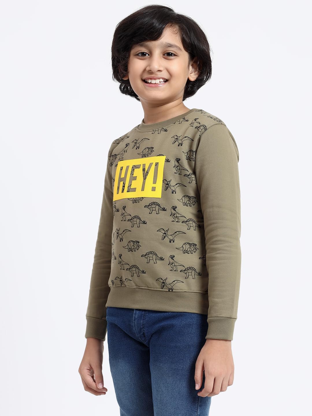 FUNKOOL Boys Regular Fit | Premium Cotton Fleece |Full Sleeves|Round Neck|Trendy Winter Wear| Sweatshirts for Boys and Girls -Green 3