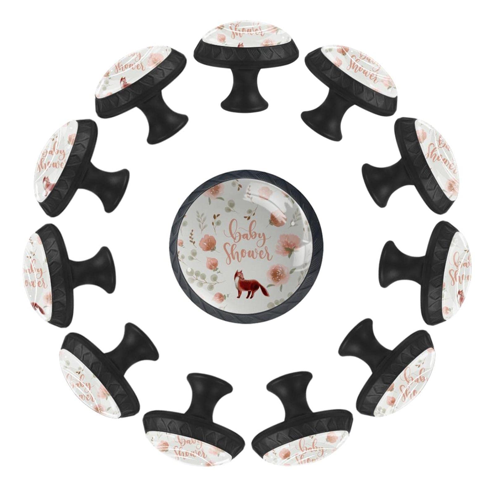 Boutons de tiroir ronds 35mm motifs fleur et renard pour meuble x12