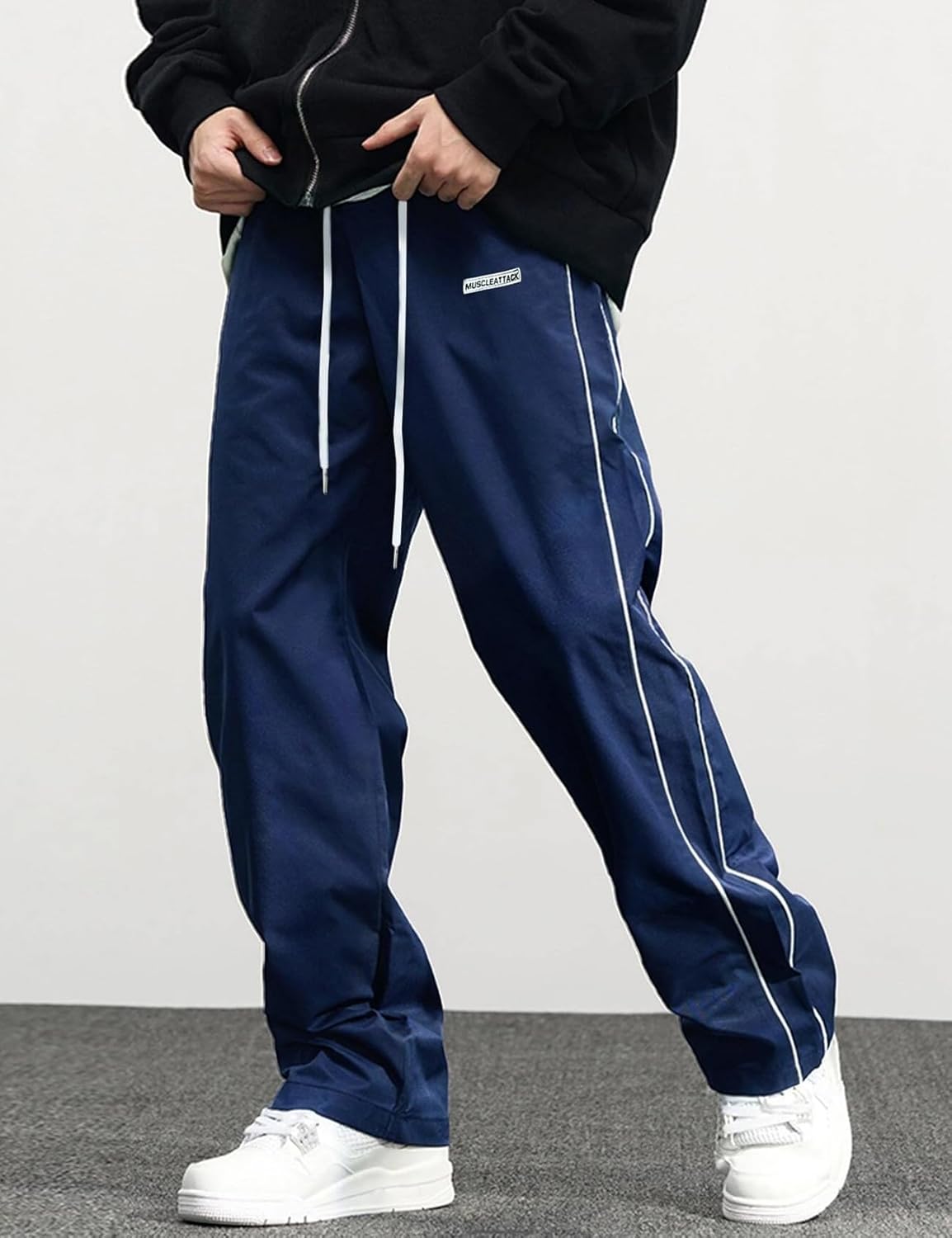 Yimoon Men's Parachute Pants Y2k Baggy Sweatpants Drawstring Wide Leg Casual Pants Streetwear - Image 4