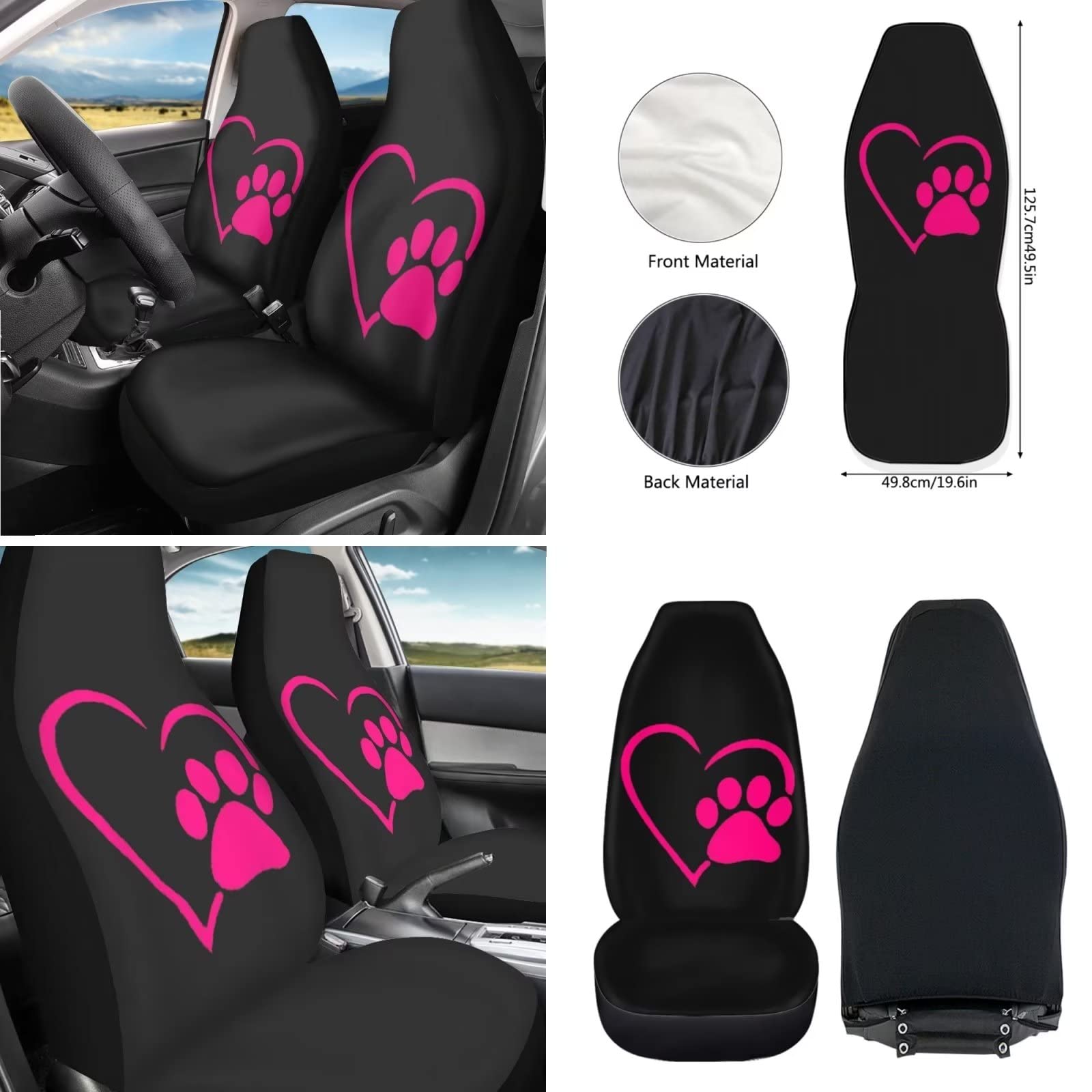 Dolyues Set di 10 accessori per auto con zampa e cuore, coprivolante, portachiavi, portachiavi, bracciolo consolle, sottobicchiere auto, carino