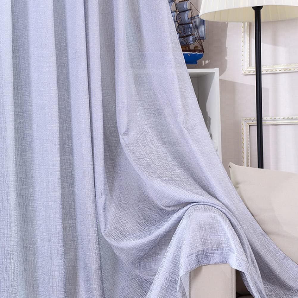 Linen Sheer Curtains Window Treatments Rod Pocket for Living Room Bedroom Modern Jacquard Cut Flower Plain Color (2 Panels, W 54 x L 63 inch, Purple)