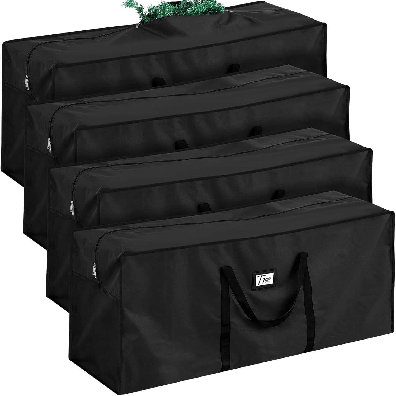 Paterr 4 Pack 7.5 ft Christmas Tree Storage Bags 600d Oxford Heavy Duty Waterproof Disassembled Holiday Tree Storage Box Container with Handles and Zippers(Black)
