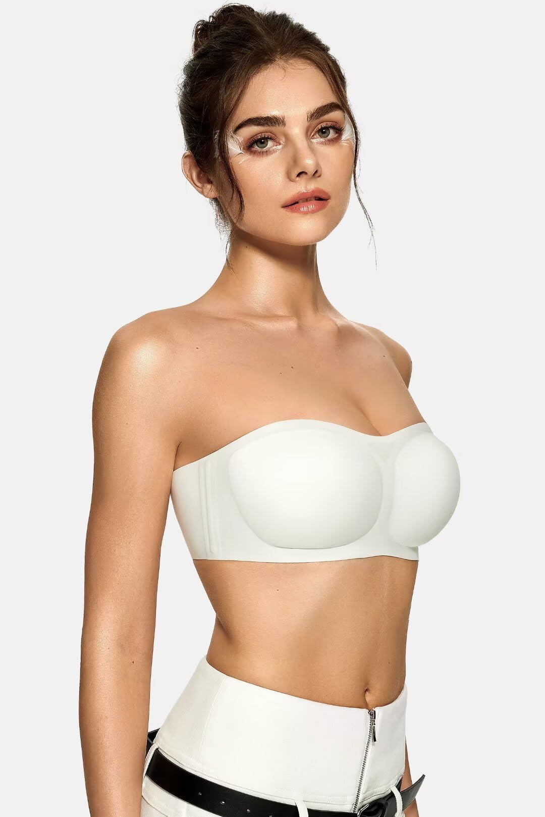 Vertvie Reggiseno senza spalline senza spalline senza cuciture imbottito reggiseno a fascia antiscivolo in silicone top push up convertibile bralette, bianco, L