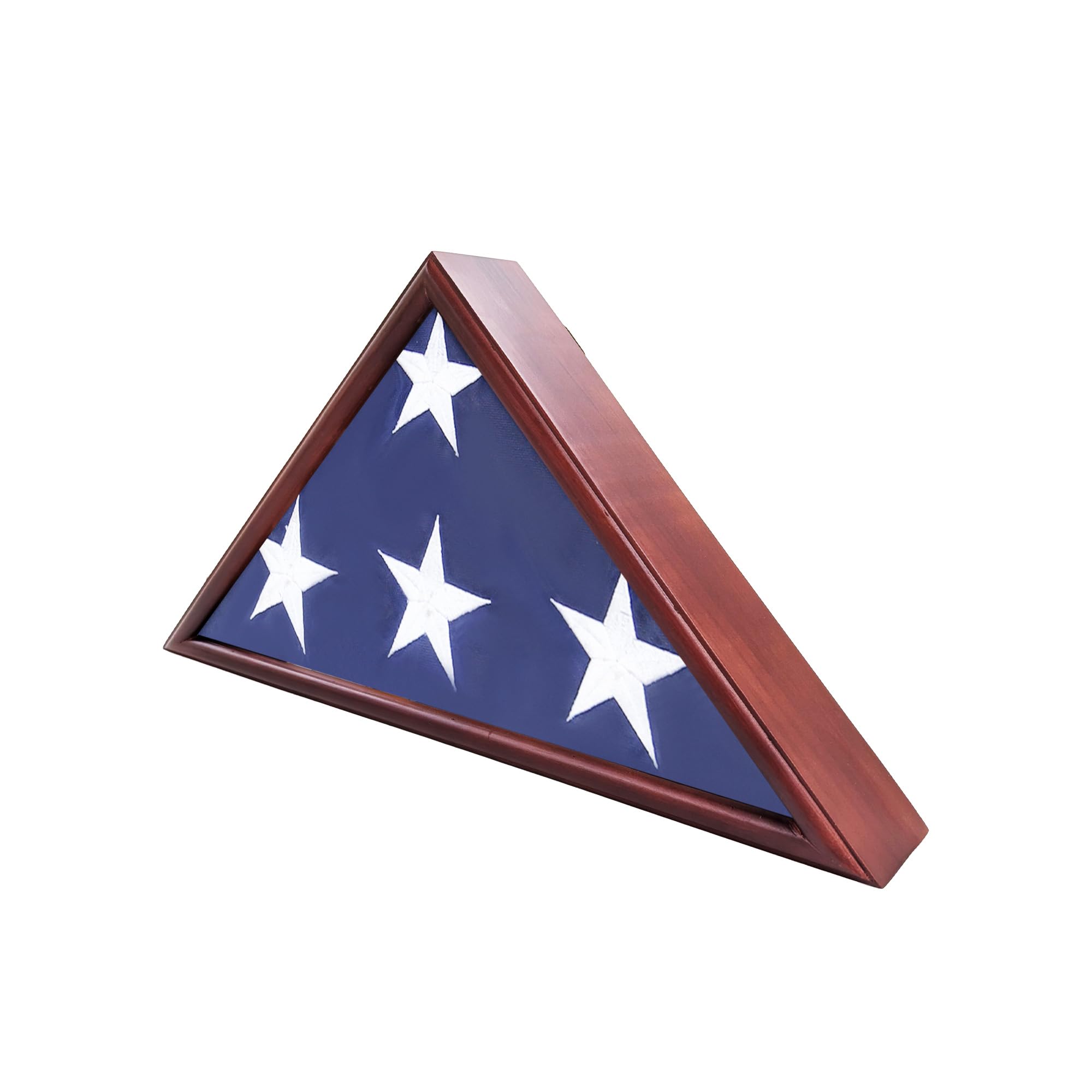 Burial Flag Display Case Fits 5'x9.5' Flag, Thin Bottom Edge Military Flag Box with Glass Front for American Veteran Flag, Wooden Memorial Folded Flag Case Shadow Box (Cherry)