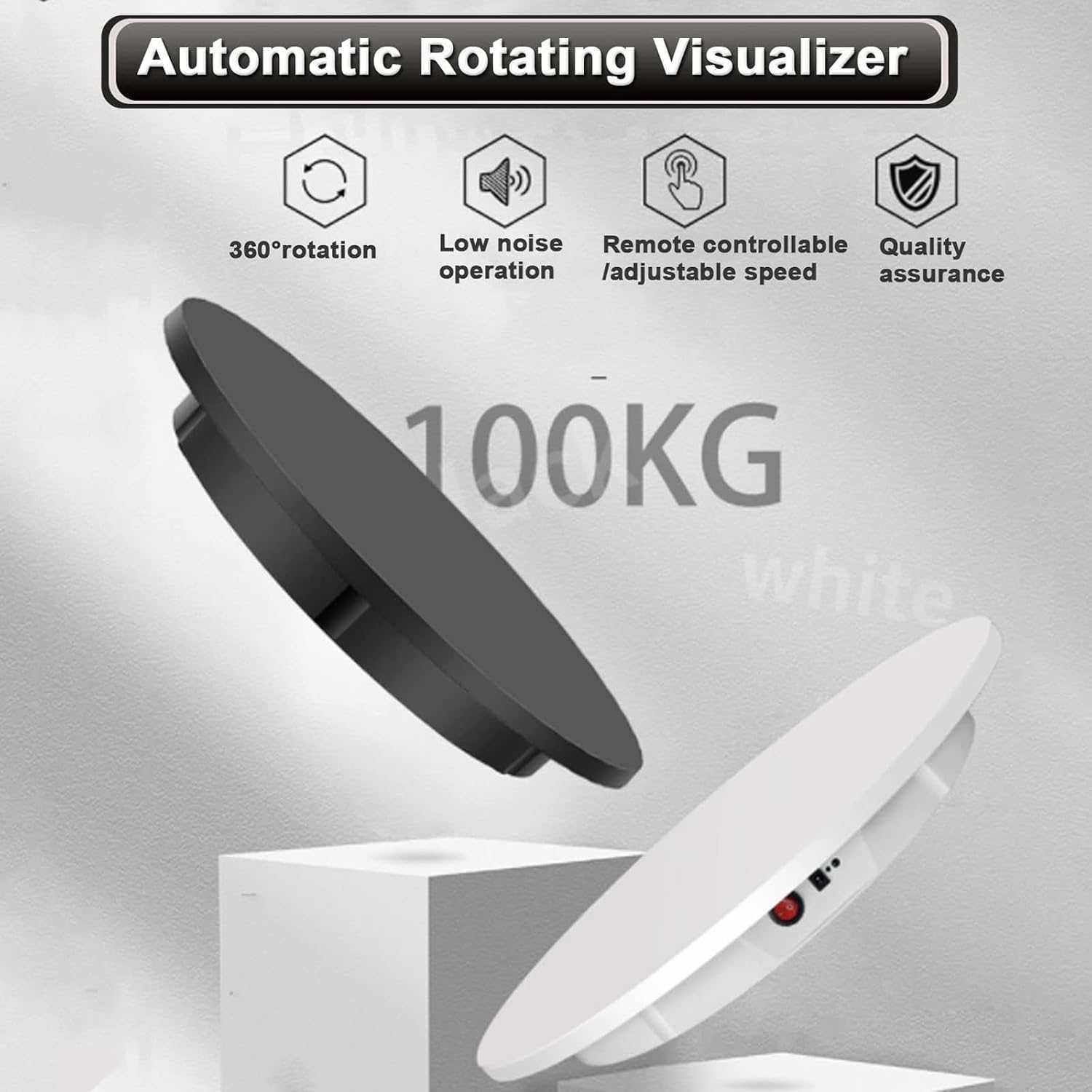 Plato Giratorio Eléctrico De 42/52/60 Cm con Carga Remota 100kg/220 Lbs Rotación De 2 Vías 45/90 ° / 180 ° / 360 ° Circulación De Bajo Ruido 40-50 Db para Escaparates, Black, 60cm