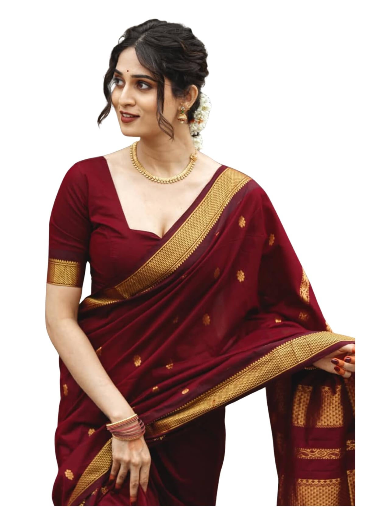 AG Clothing Women's South Indian Art Silk Saree With Blouse Piece For Traditional Sari (Maroon)