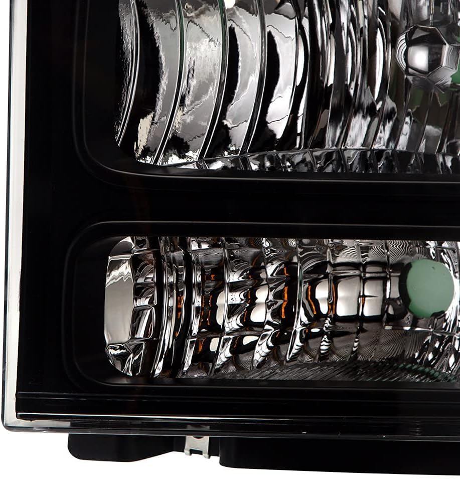 Image of GRAND ORANGE Pair Headlights Assembly, Compatible with Ford F250 F350 F450 F550 Super Duty 2005-2007, Fit Ford Excursion 2005, Left Driver & Right Passenger, Clear Lens Black Housing Amber Reflector