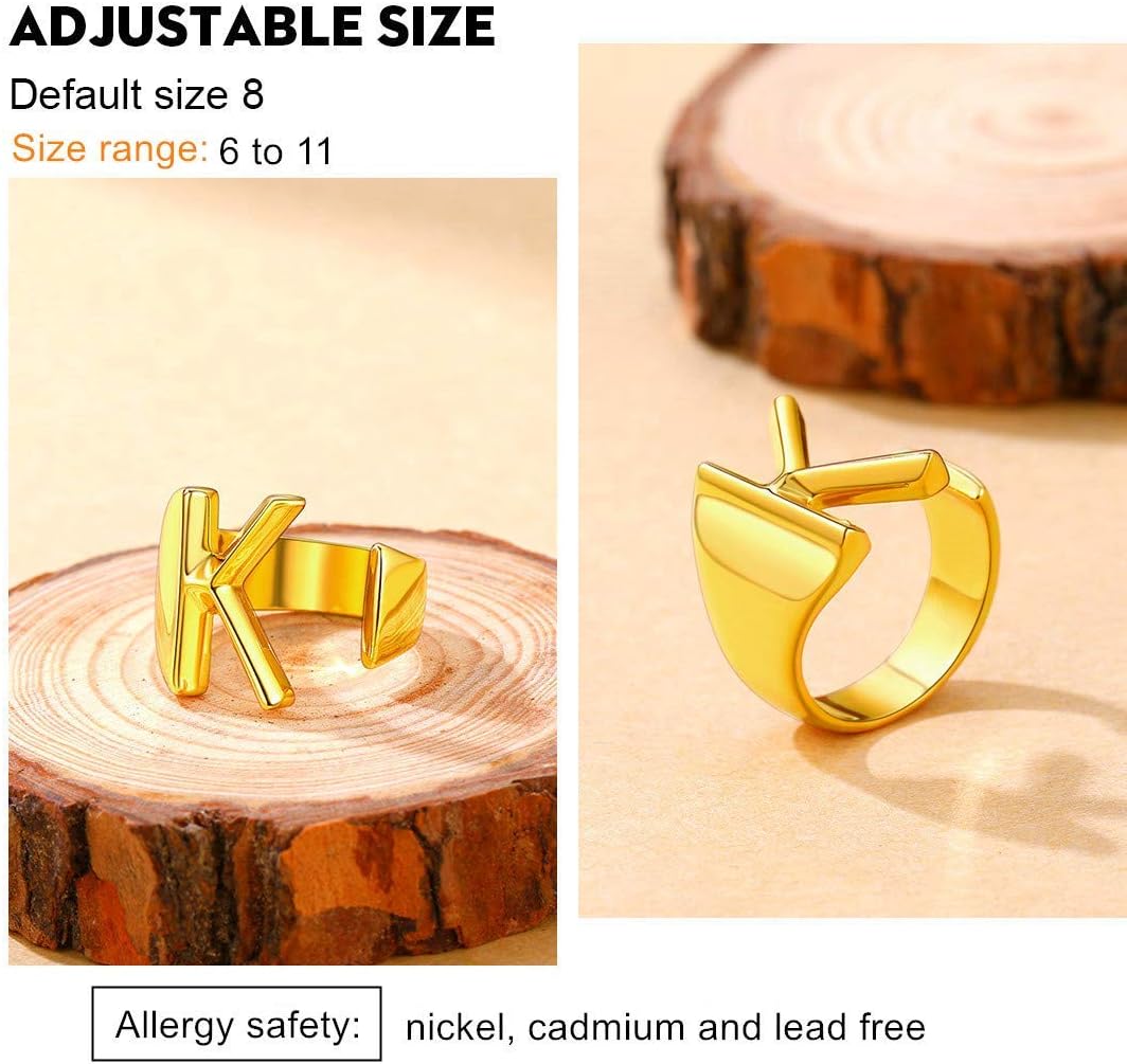 FindChic Customizable Initial Ring Statement 18K Gold Plated Fashion Cuff Rings for Women Alphabet Letter A to Z Resizable Knuckle Ring (with Gift Box) - Image 4