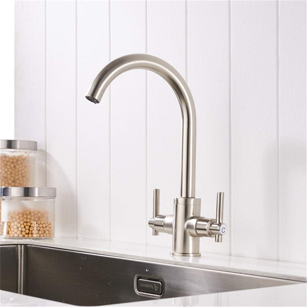 Ayuwqzx A Dual Lever Swivel Spout Taps, Brass Kitchen Faucet Mixer Tap With Drinking Water Filter For Sink, Multicolor(A)