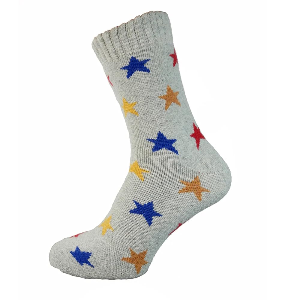 Men's Warm Grey with Multicolour Stars Socks - Thick, Soft, Breathable Winter Socks for Hiking, Walking, and Outdoor Boots - Ultimate Comfort! 7-11 UK