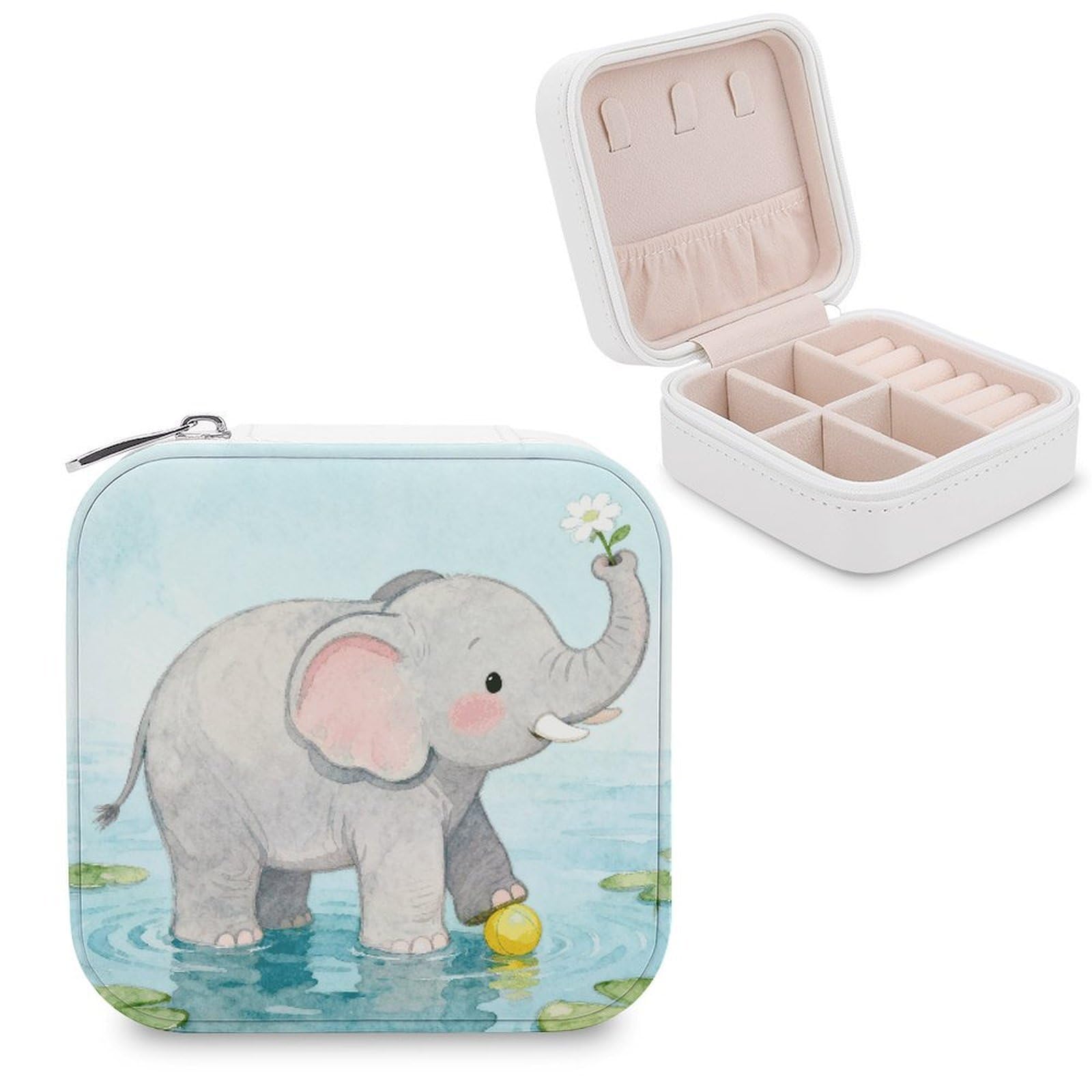 LZQPOEAS Elephant Jewelry Box, PU Patterned Storage Case, Portable Travel Jewelry Organizer Box for Storing Rings, Pendants, Earrings, Necklaces, And Women's Specialized
