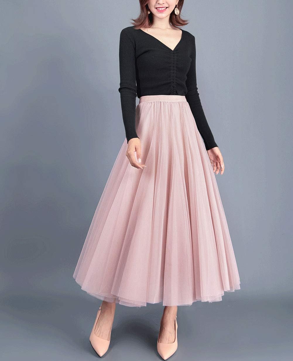 Tulle Skirts for Women Pleated Layered Tutu Skirt Ladies Elegant Flowy Long Skirts Bridesmaid Wedding Midi Skirt - Image 5