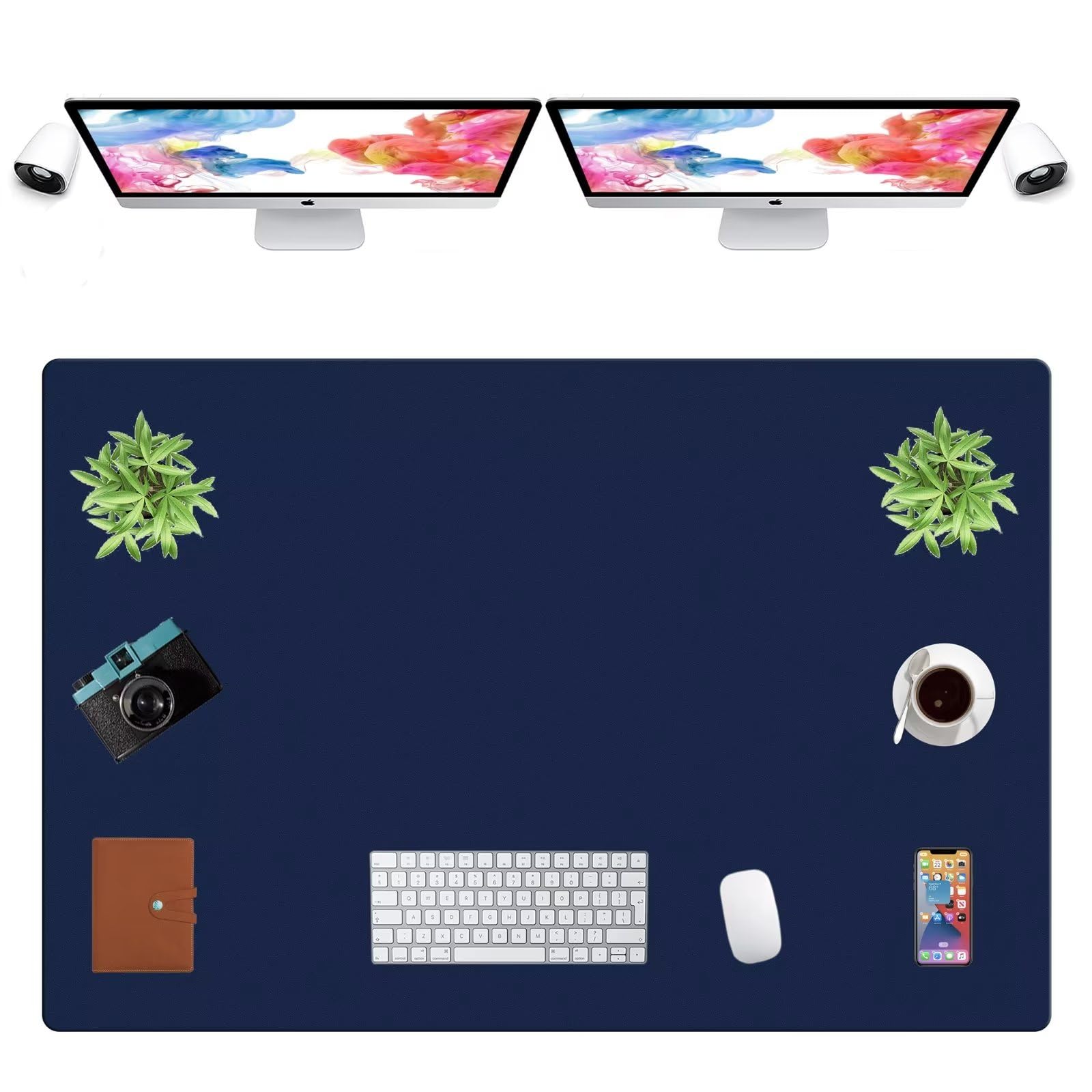 LL-COEUR Extra Large PU Leather Desk Mat Large Mouse Pad XXL Waterproof Table Mat Office Laptop Writing Pad (47.2 x 31.5 inch, Navy Blue)