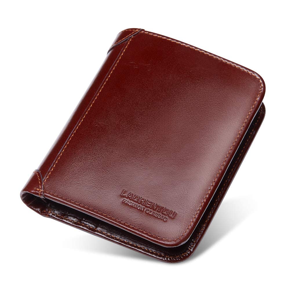 Genuine Leather Wallets for Men Short Billfold Wallet with Zipper Pocket Mens Clutch Wallet Purses Credit Card Holders Gift for Father Day, Dark Brown, ONE SIZE