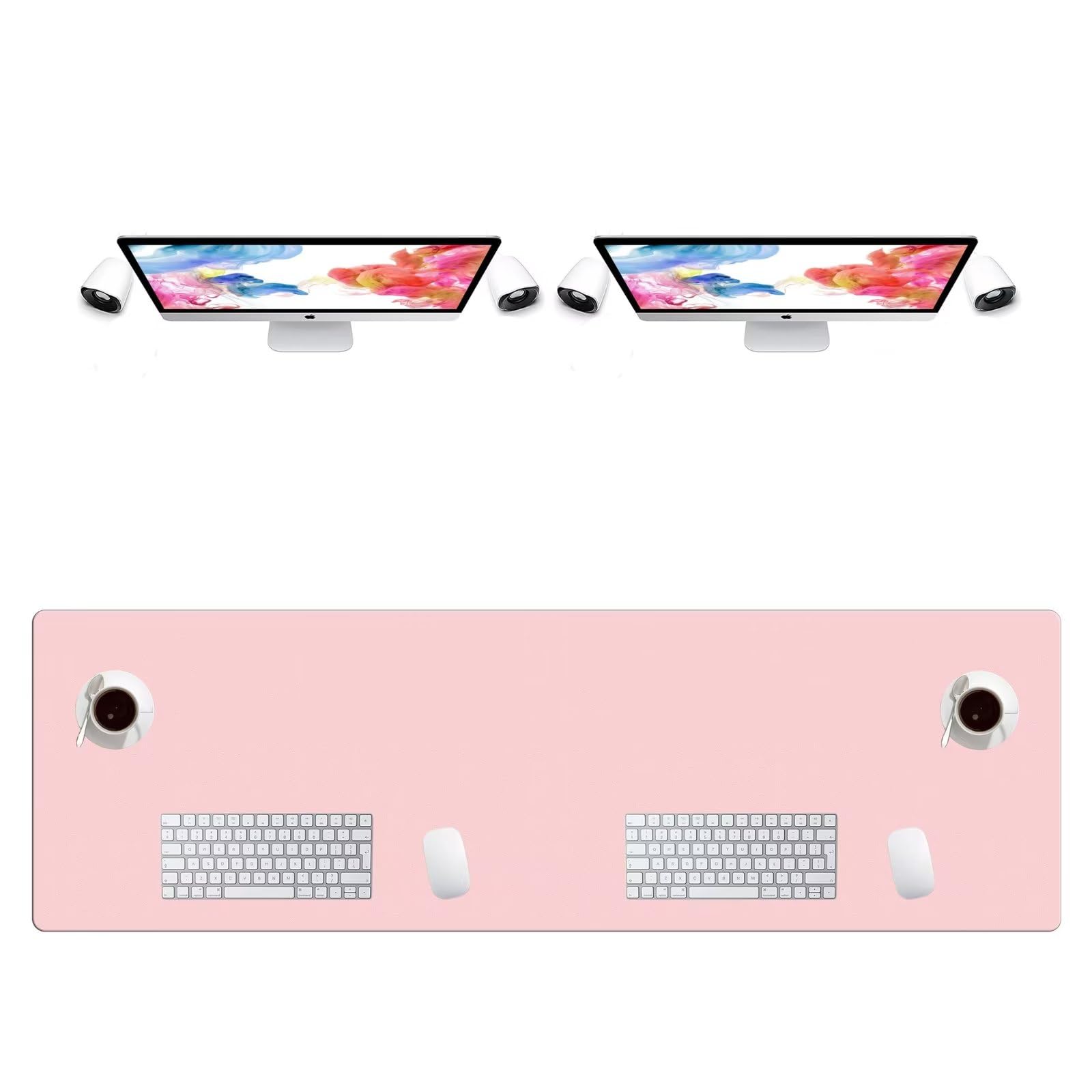 LL-COEUR Extra Large PU Leather Desk Mat Large Mouse Pad XXL Waterproof Table Mat Office Laptop Writing Pad (63 x 19.7 inch, Pink)