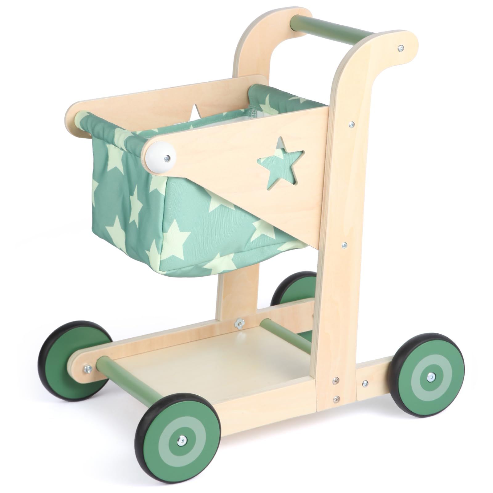 Photo 1 of Asweets 2 in 1 Wooden Baby Walker Push and Pull Doll Stroller, Shopping Cart Learning Walker for Boys and Girls, Sit Stand Learning Toddler Toy (Green)