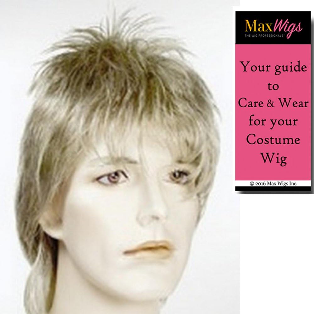 Rod Stewart Ziggy Stardust Punk David Bowie English Rock Roll Wig Color Sky Blue - Lacey Wigs Bundle with MaxWigs Costume Wig Care Guide