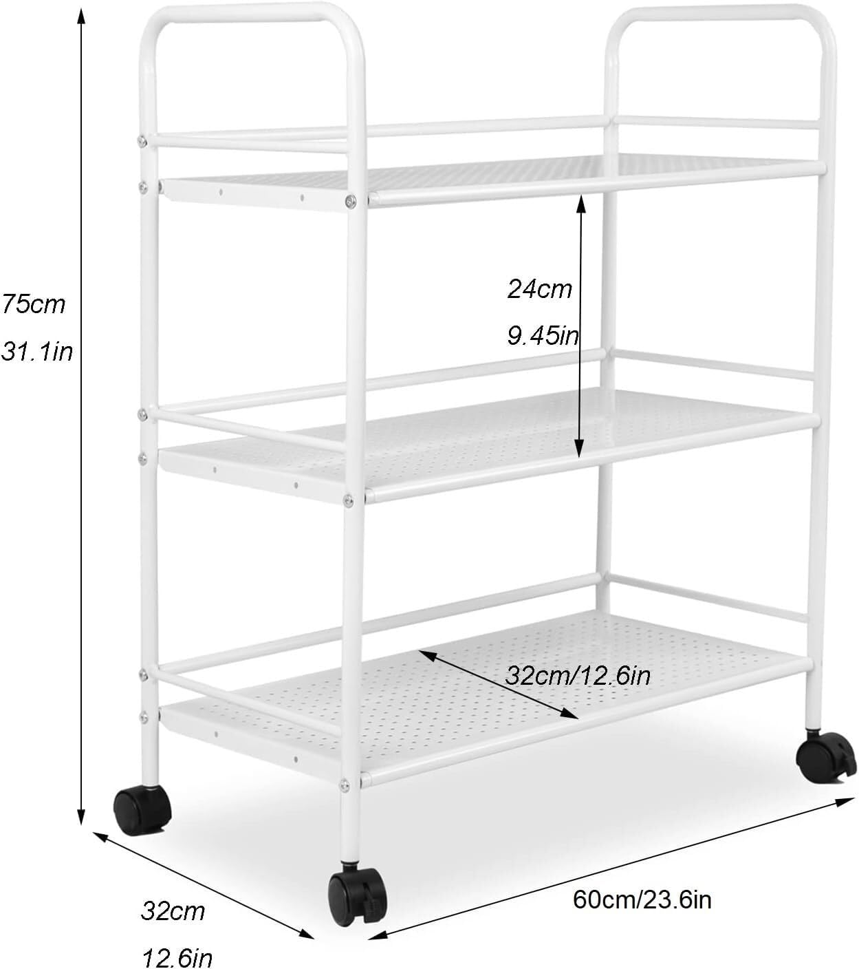 Carrello Portaoggetti per Varie Applicazioni Carrello Portaoggetti in Metallo A 3 Ripiani con Ruote, da Cucina per Ufficio, Camera Letto, Bagno Arredamento