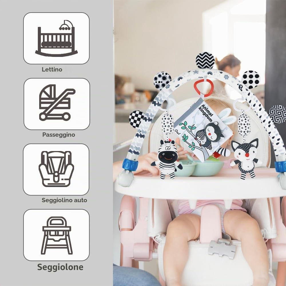 Baby Activity Travel Mobile Arch Toy, Black and White Crib Toys (Animal)