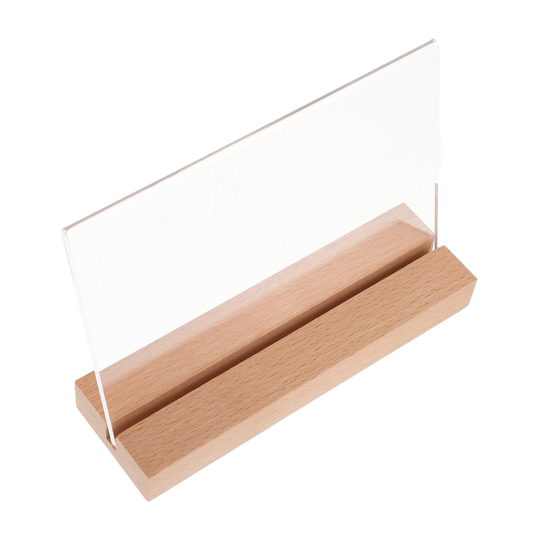 Abaodam Soporte para Letrero de Mesa Horizontal A6 5 Piezas con Base de Madera Natural y Acrílico Transparente para Menús, Porta Carteles y Exhibidores en Restaurantes y Oficinas