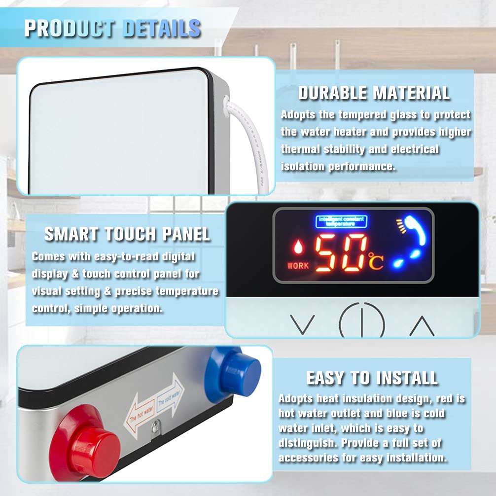 funwill Instant Tankless Hot Water Heater, 6.5kw 220V Compact Electric