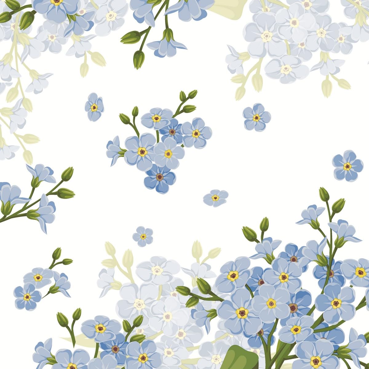 20 Serviettes En Papier Bleu Motif Fleurs - Pour Mariage, Anniversaire, Baby Shower, Fêtes