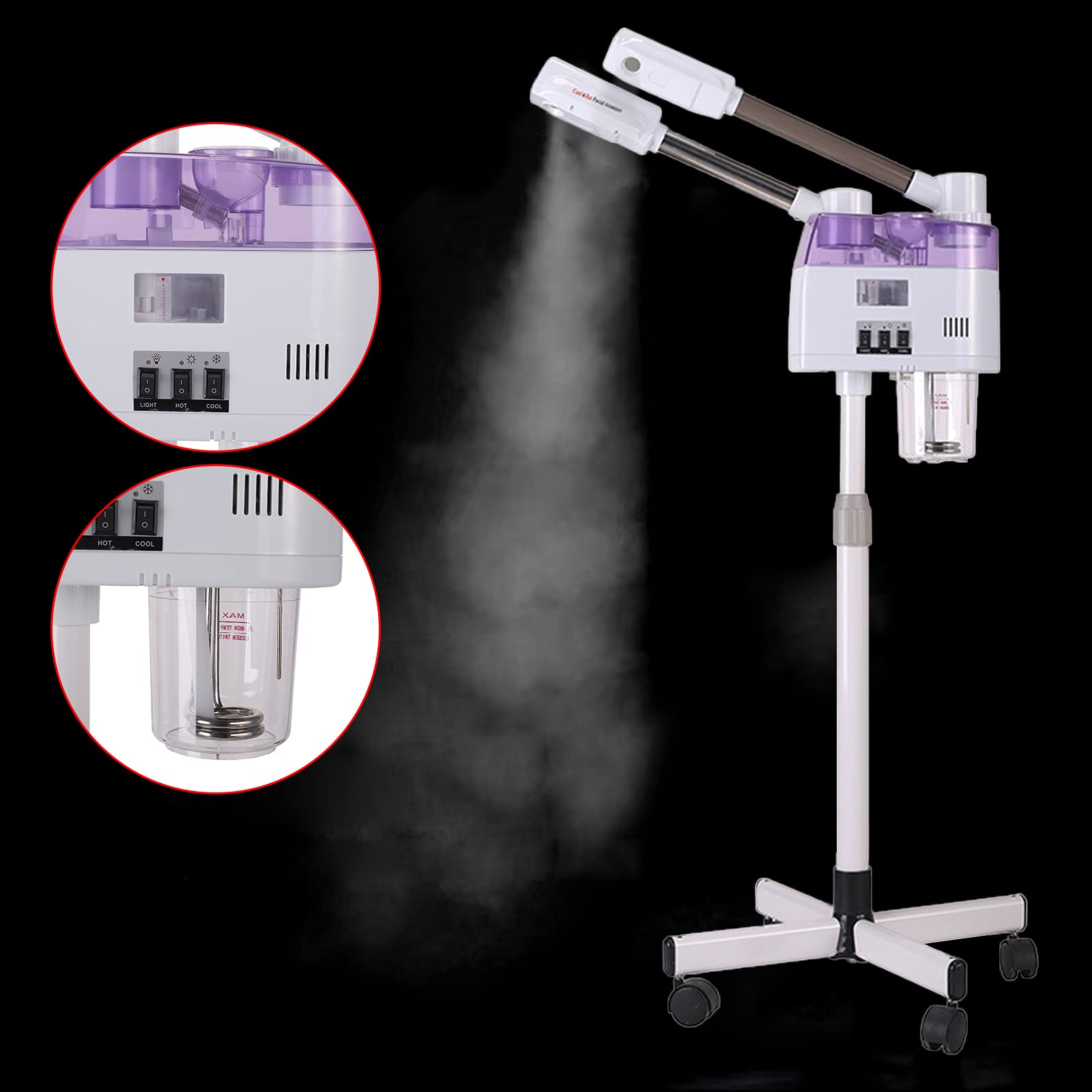 Gesichtsdampfer, 2in1 Heiße & Kalte Vapozon Ozon Bedampfer Dampfgerät Gesichtssauna Maschine 360°Rotatable Düse Doppelrohr Heiße und Kalte Dampfgerät, Höhe Einstellbar,geeignet für Salon und Zuhause