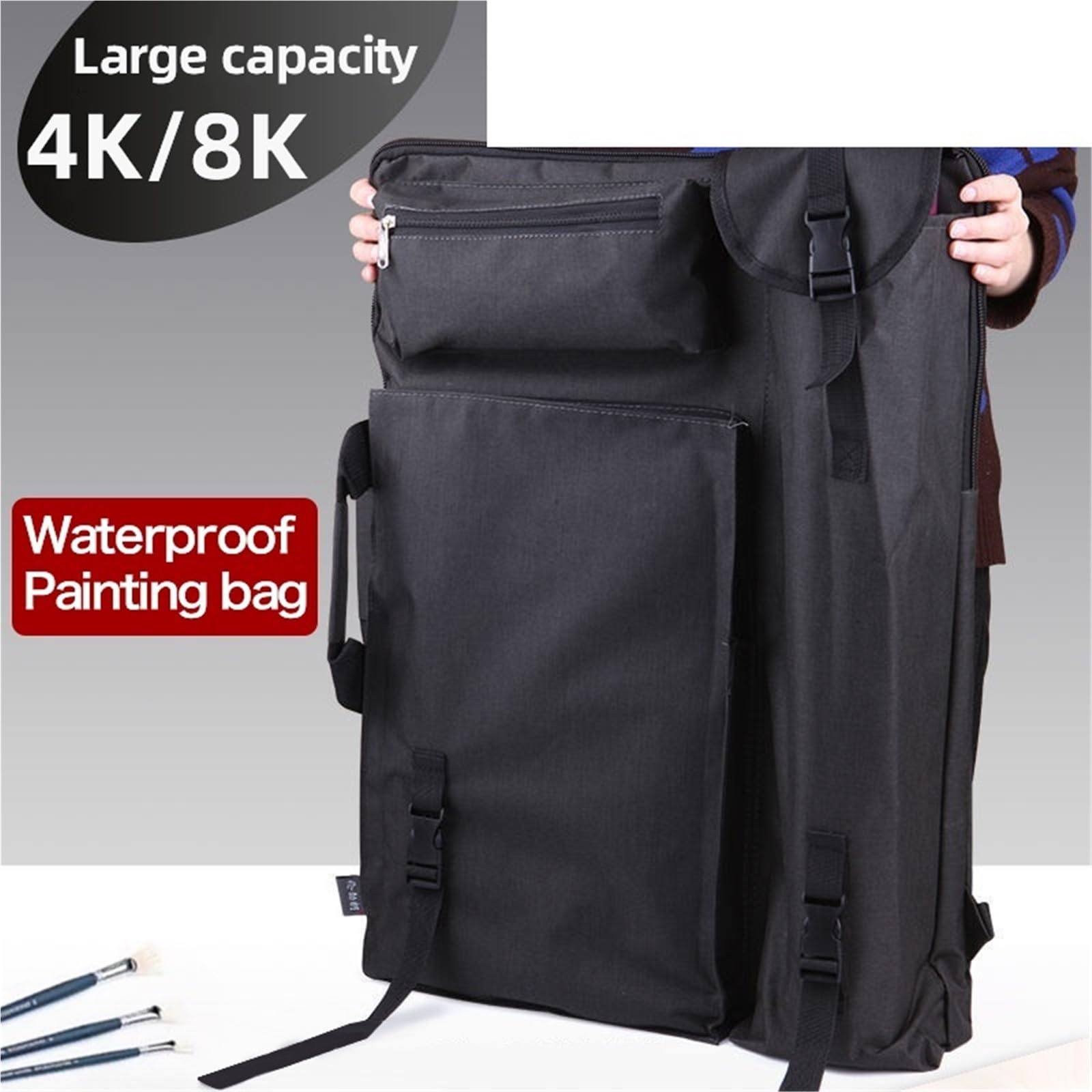 BoîTe De Rangement Pour Portfolio Artistique Sac à dessin imperméable en Nylon, organisateur de croquis, sac planche peinture, main Portable, dos for peintures, fournitures d'art(Black)