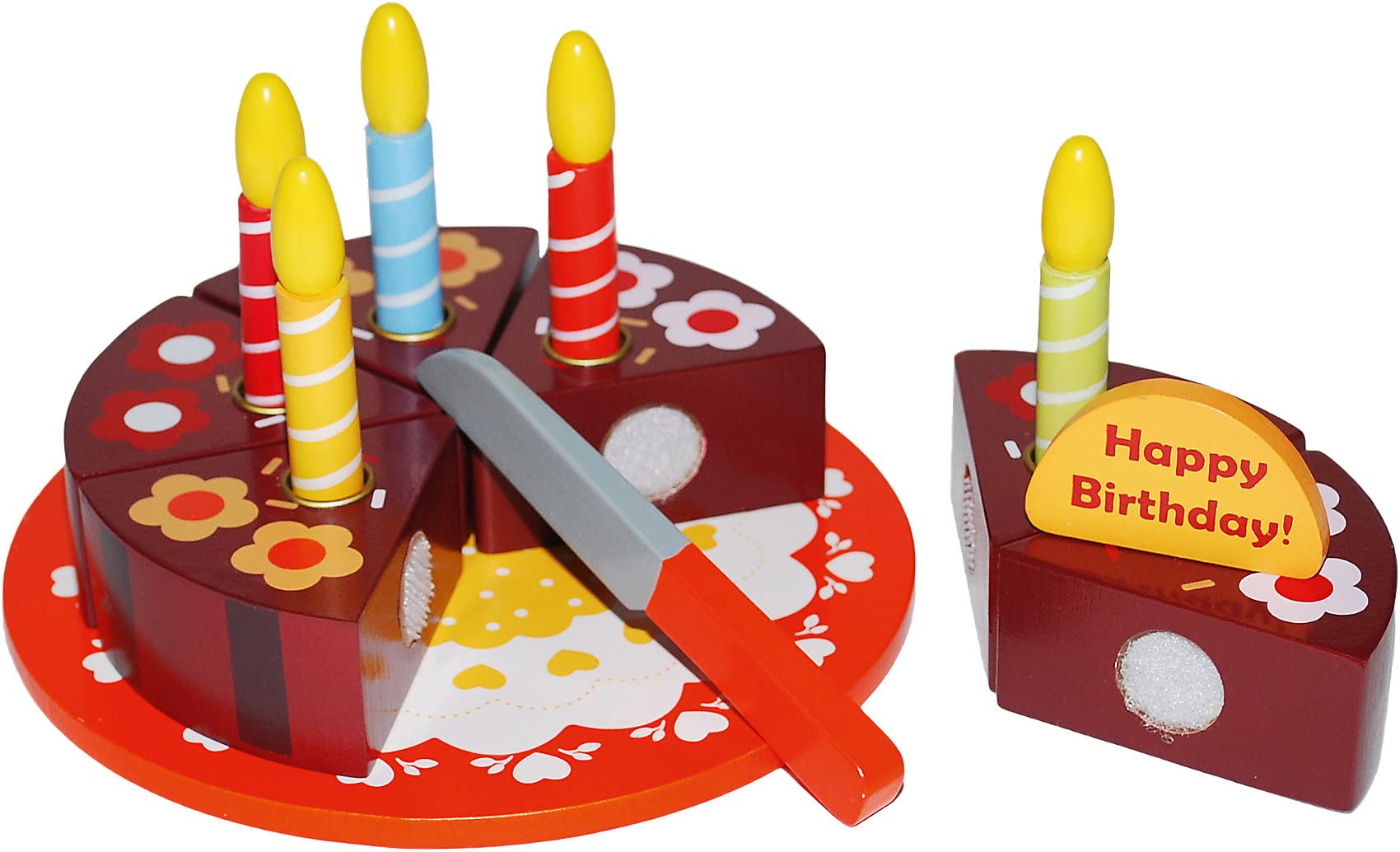 tanner DER KLEINE KAUFMANN TANNER Deco Geburtstagstorte zum Schneiden, Torte mit 6 Stücken, Zubehör für Kaufmannsladen, lebensmittelechtes Design, 0989.7