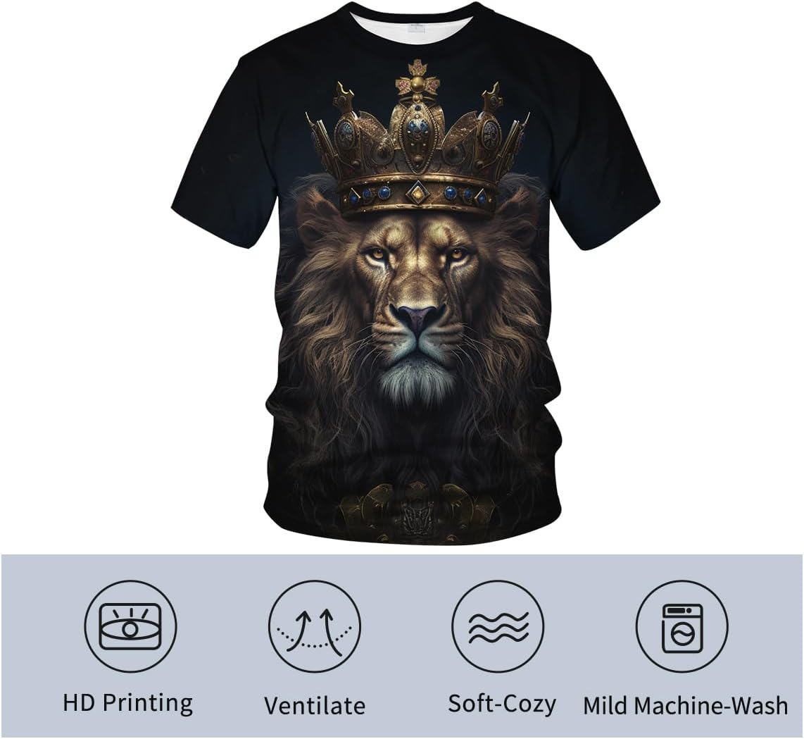 Men's Funny Golden Lion King Crown 3D Cool Pattern Shirt - Image 4