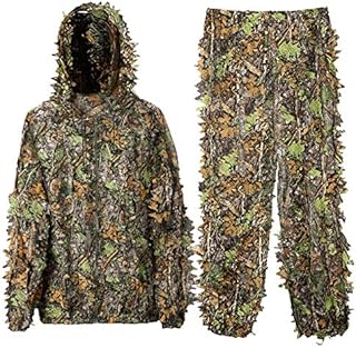 DoCred Ghillie Suit for Men, 3D Leafy Camo Hunting Suits Lightweight Hooded Camouflage Ghillie Breathable Hunting Suit for Jungle Hunting, Shooting, Airsoft, Hallowee Costume