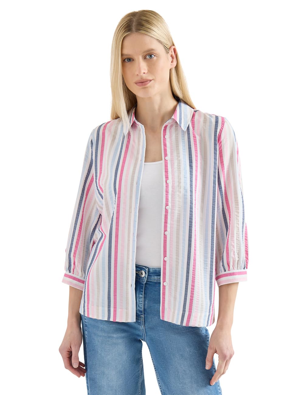 Cecil Seersucker Shirt Blouse Beetroot Pink M