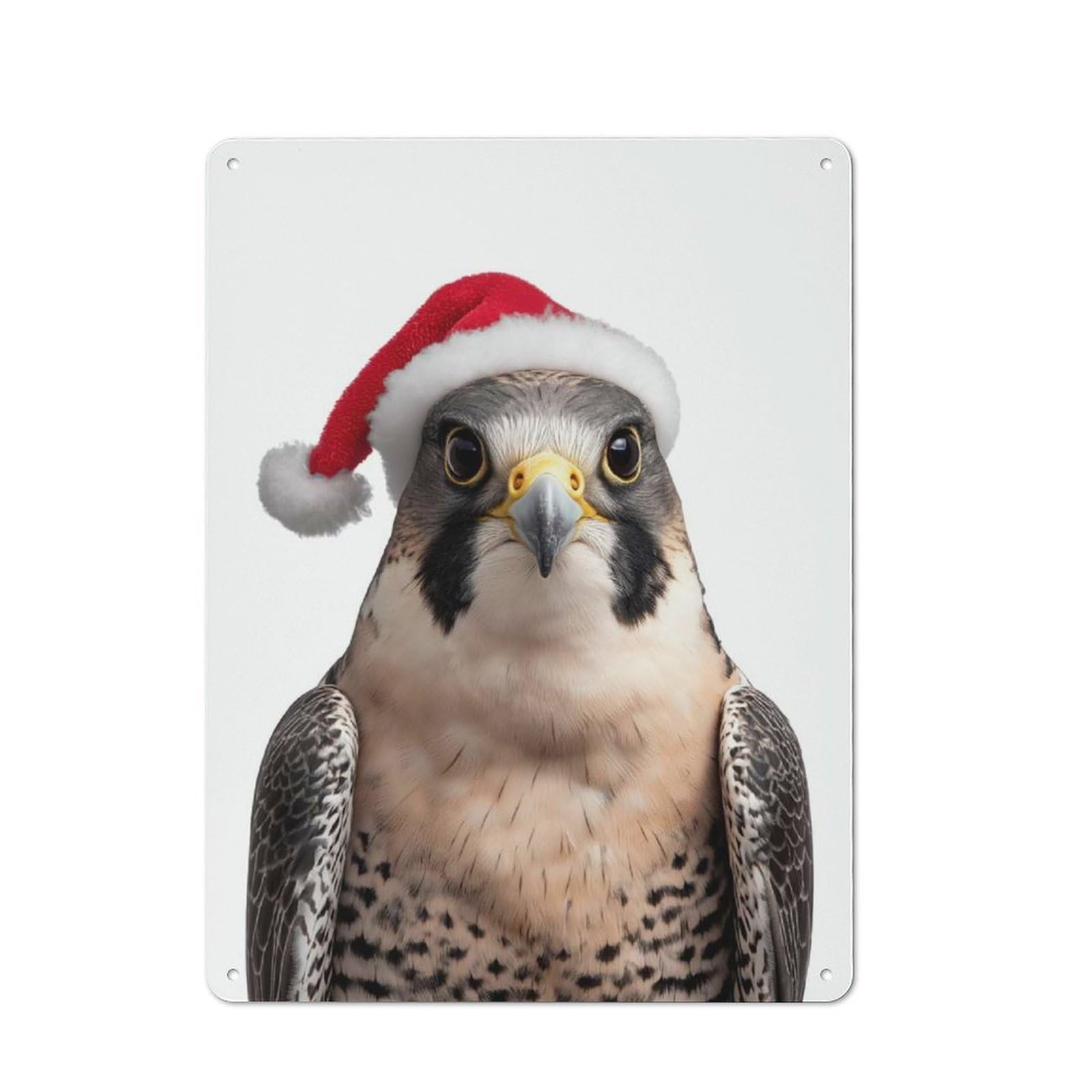 Junmoney Festive Peregrine Falcon With Santa Hat Retro Metal Plaque 40X30cm For Dining Room Or Kitchen, For Kitchen, Dining Room And Home Bar Wall Decor