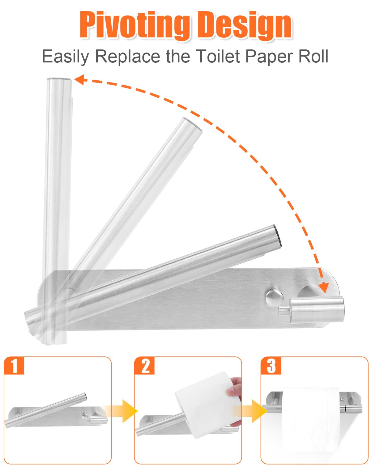 YUET Porte Papier Toilette, Support Papier Toilette Adhésif ou Mural, Double Support Pivotant, Porte-Papier hygiénique sans Perçage Acier Inoxydable pour Salle de Bain, Cuisine (Argenté)