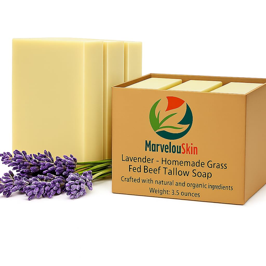 Lavender Tallow Soap – Grass-Fed Bar with Organic Essential Oil – Calming & Naturally Gentle – 3 Pack