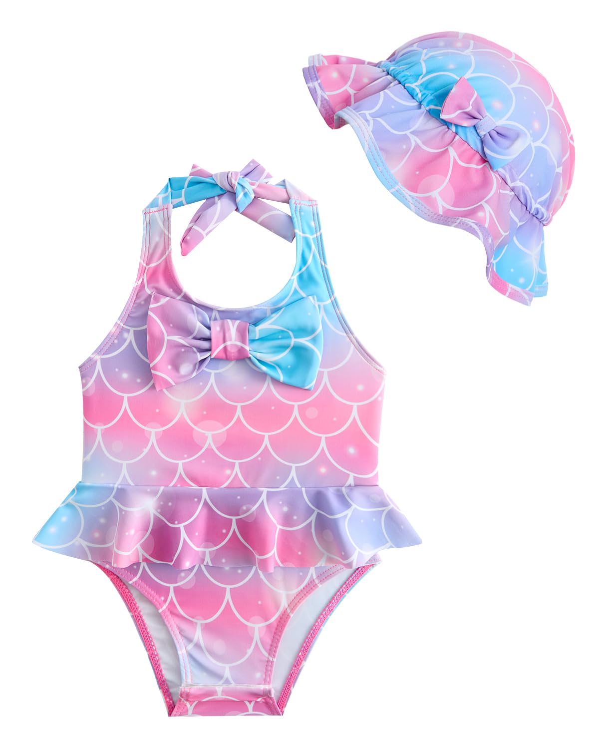 JiAmy Conjunto de natación para bebé recién nacida con bonito sombrero sin mangas de una pieza traje de baño de una pieza con lazo para verano, traje de baño de 0 a 24 meses