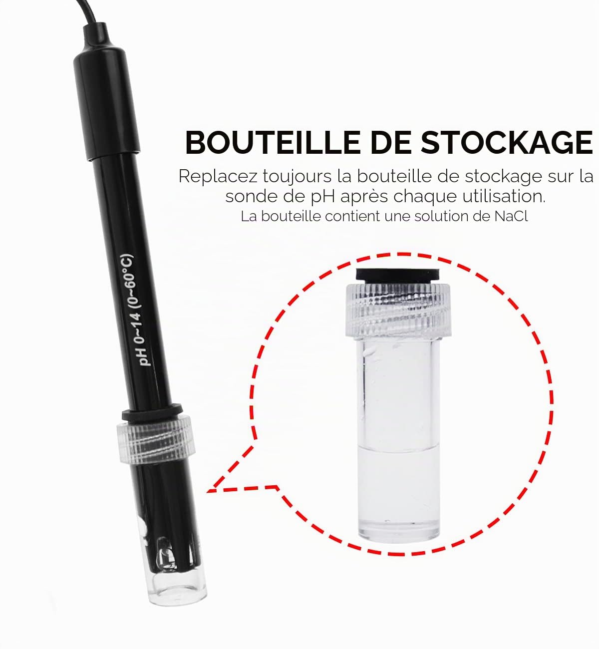 GAIN EXPRESS - Câble de 300 cm - Électrode pH avec poudre d'étalonnage - Sonde pH remplaçable 0-14 avec connecteur BNC - Pour Laboratoire, Hydroponie, Aquarium, Piscine et Transformation des Aliments
