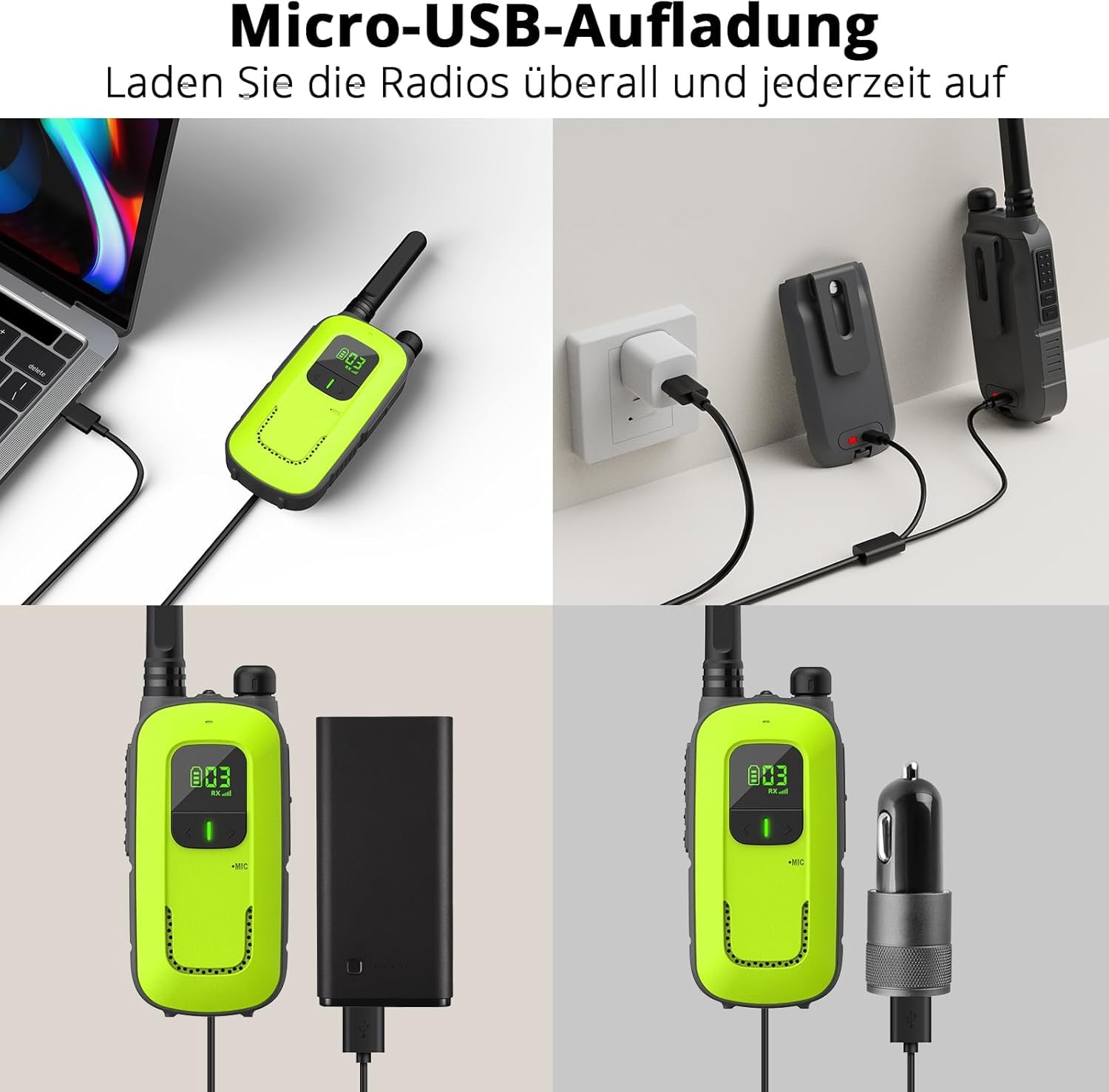Radioddity PR-T3 Walkie Talkie für Kinder 16 Kanäle PMR446 Funkgerät ab 3 Jahre VOX mit Taschenlampe 4KM Reichweite, 2 Stücke (Blau & Grün)