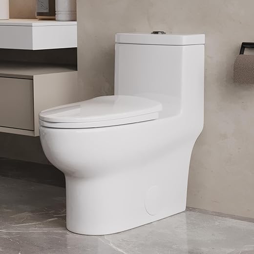 DeerValley DV-1F026 Dual Flush Elongated Standard One Piece Toilet with Comfortable Seat Height, Soft Close Seat Cover, High-Efficiency Supply, and White Finish Toilet Bowl (White Toilet)